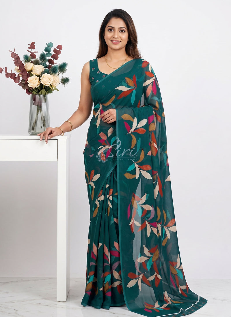 Latest Trendy Digital Print Georgette Saree with Blouse