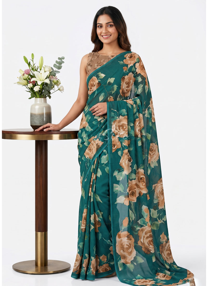 Latest Premium Digital Print Georgette Saree with Blouse