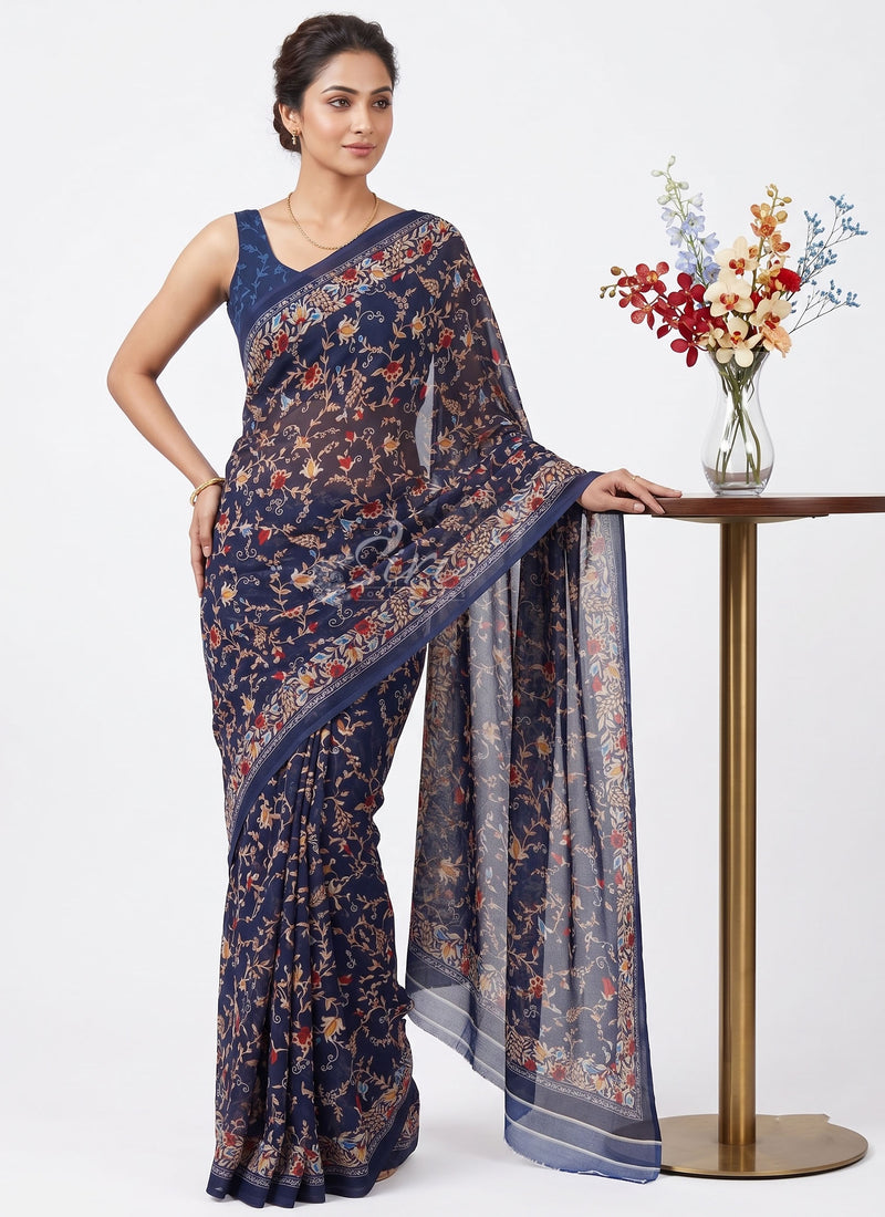 Latest Beautiful Digital Print Georgette Saree with Blouse
