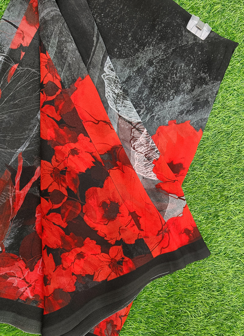Trendy Beautiful Digital Print Georgette Saree