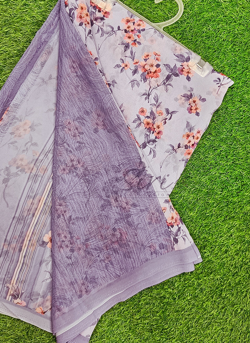 Trendy Beautiful Digital Print Georgette Saree
