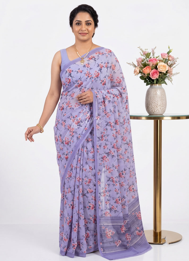Trendy Beautiful Digital Print Georgette Saree