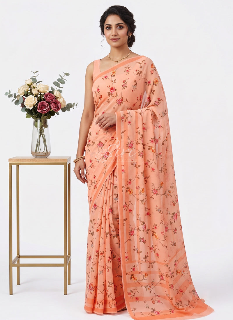 Trendy Beautiful Digital Print Georgette Saree