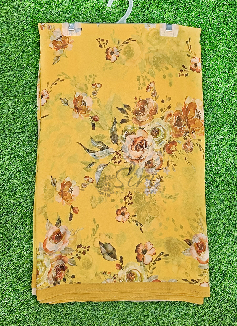 Trendy Beautiful Digital Print Georgette Saree