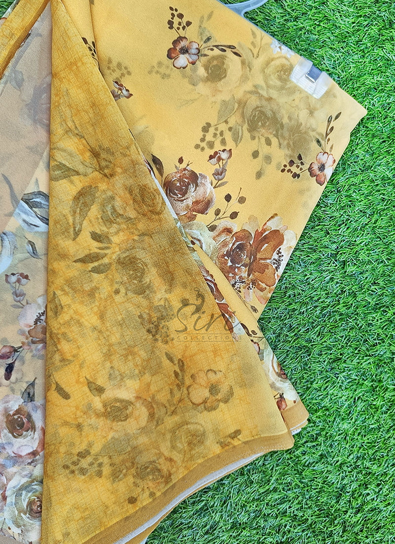 Trendy Beautiful Digital Print Georgette Saree