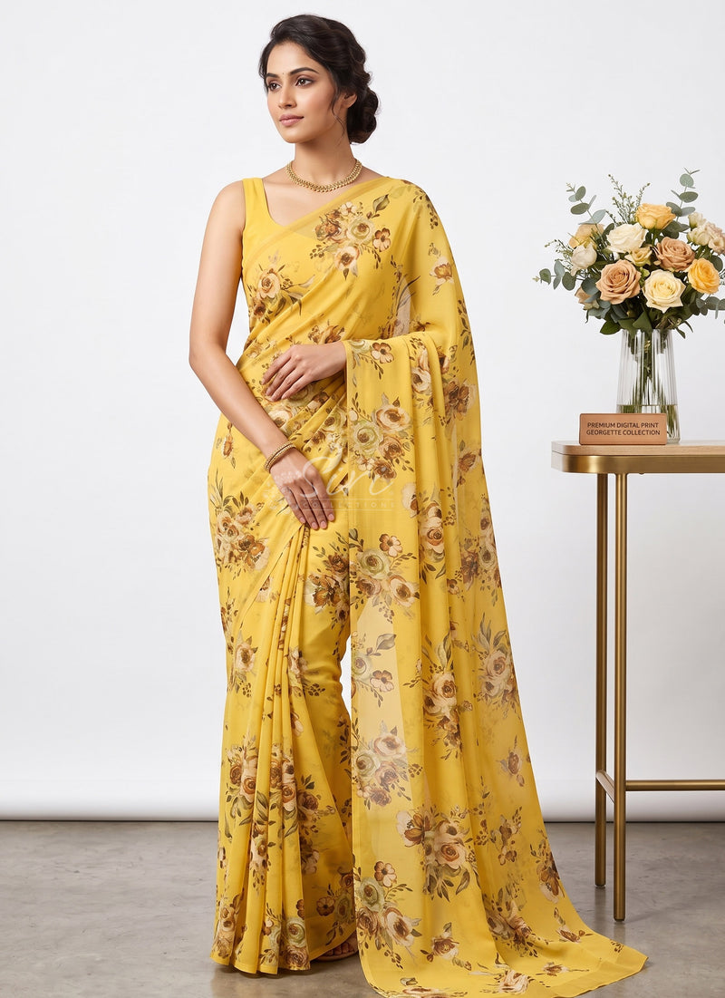 Trendy Beautiful Digital Print Georgette Saree