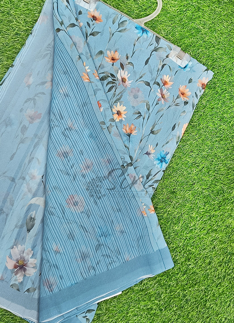 Trendy Beautiful Digital Print Georgette Saree