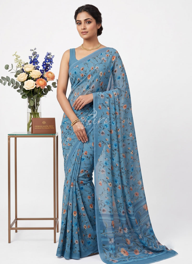 Trendy Beautiful Digital Print Georgette Saree