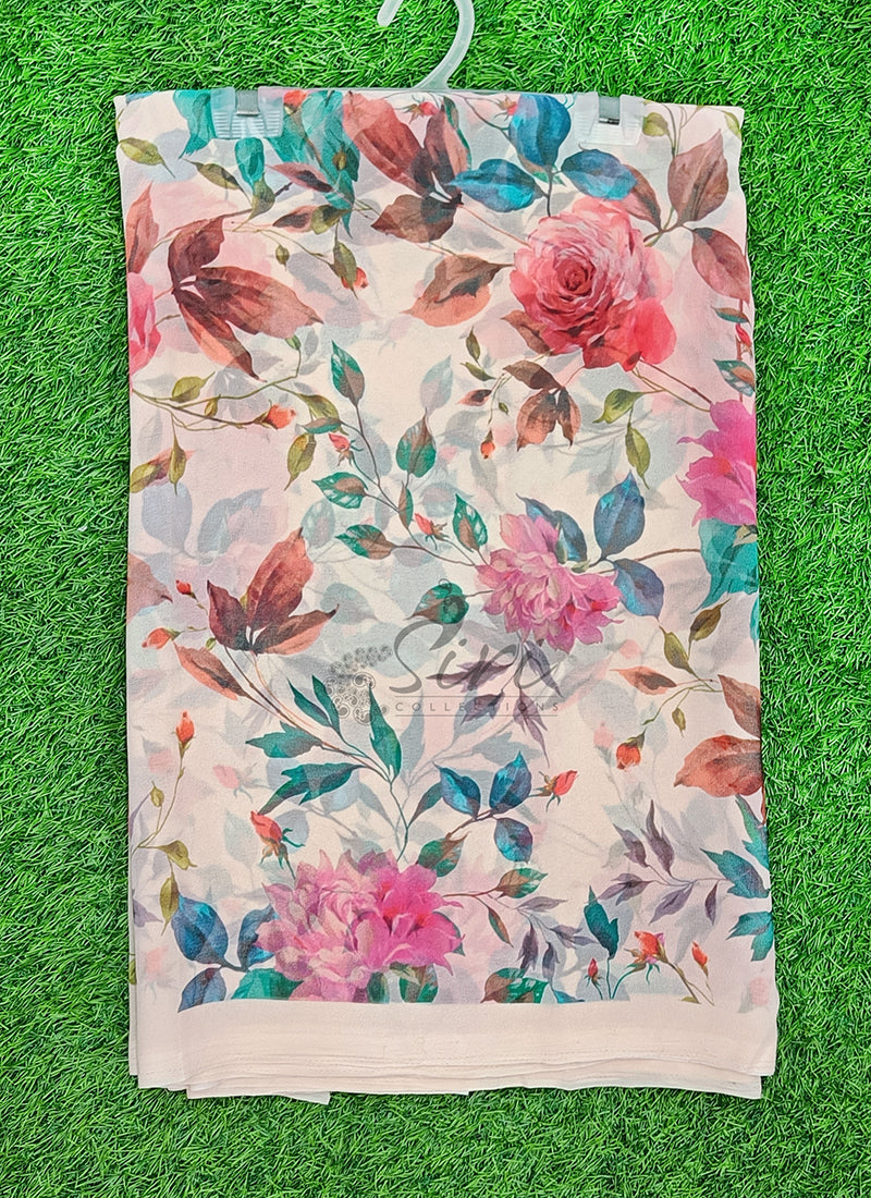 Trendy Beautiful Digital Print Georgette Saree