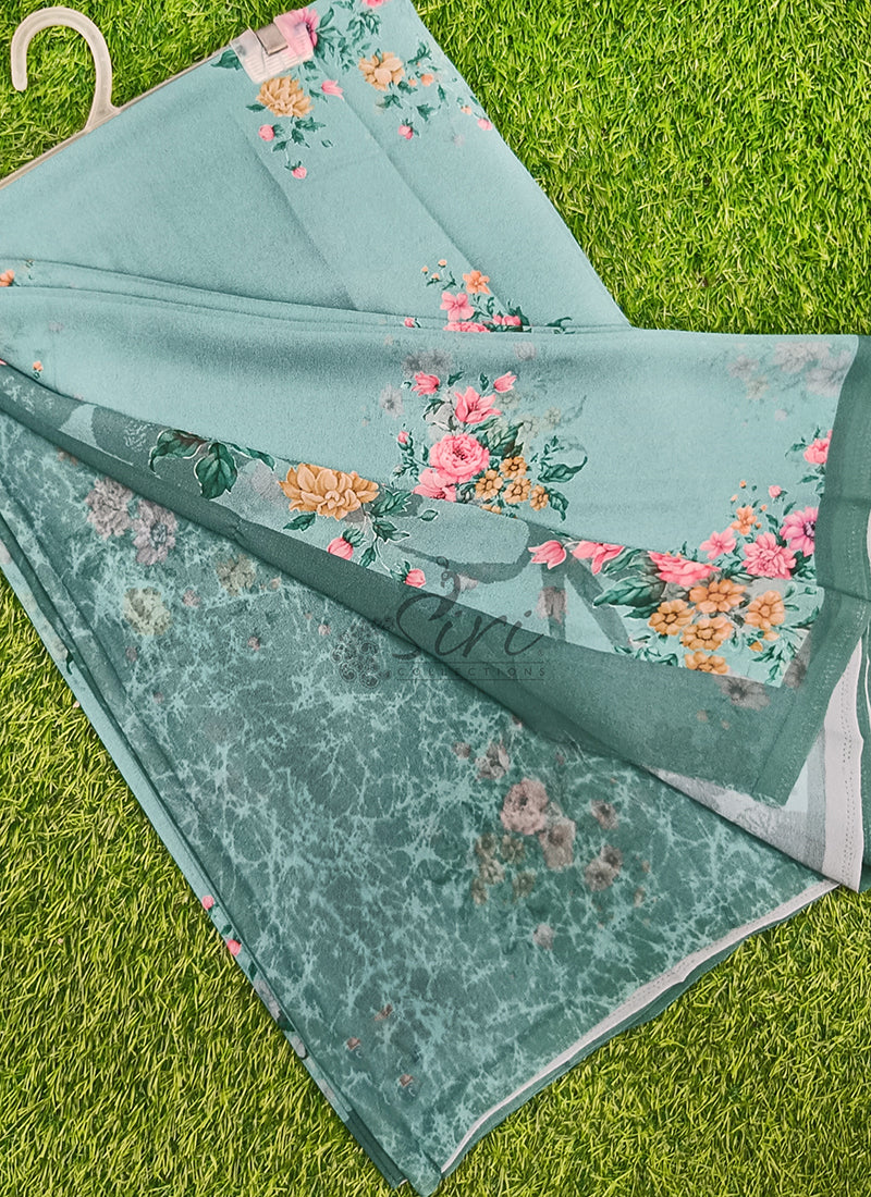 Trendy Beautiful Digital Print Georgette Saree