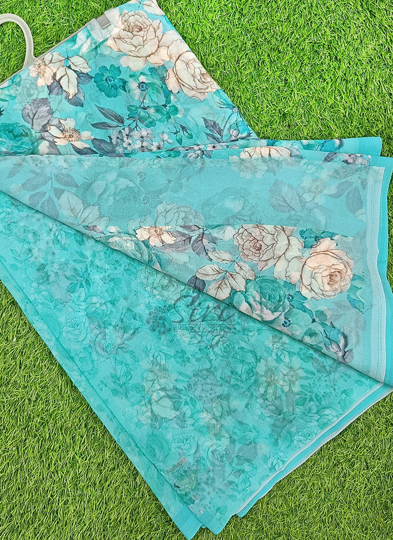 Trendy Beautiful Digital Print Georgette Saree