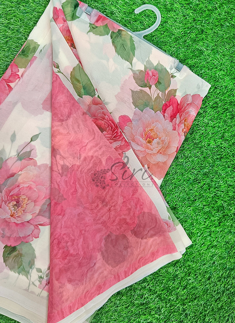 Trendy Beautiful Digital Print Georgette Saree