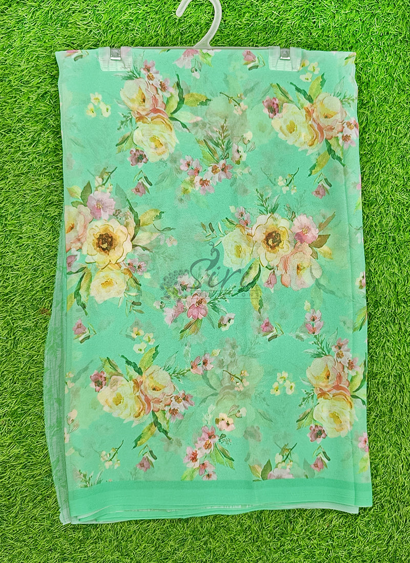 Latest Beautiful Digital Print Floral Georgette Saree