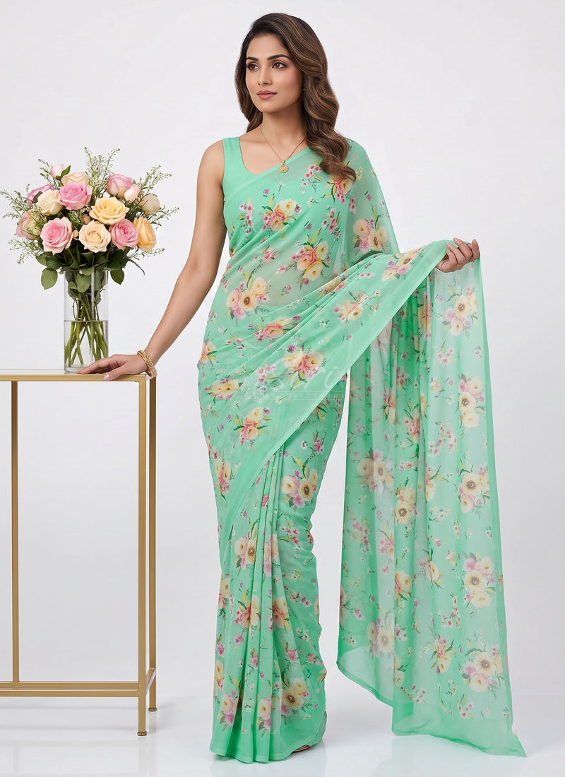 Latest Beautiful Digital Print Floral Georgette Saree