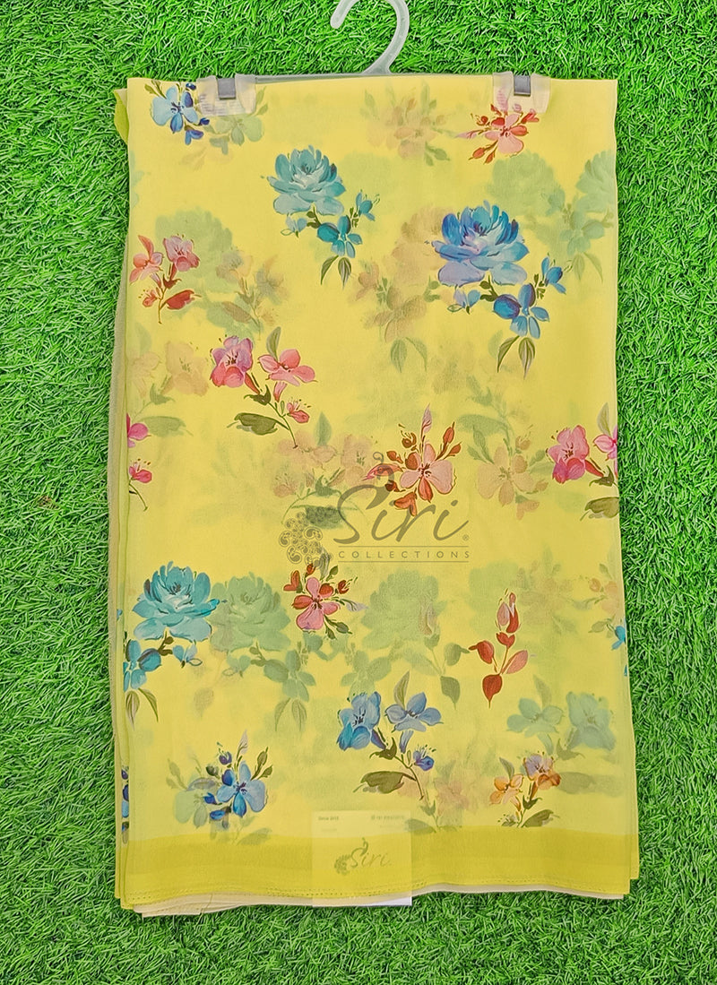 Latest Beautiful Digital Print Floral Georgette Saree