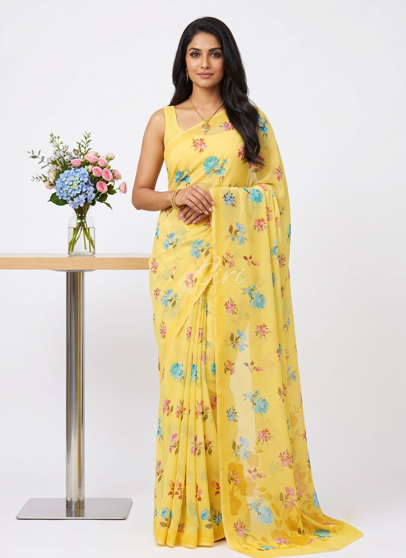 Latest Beautiful Digital Print Floral Georgette Saree