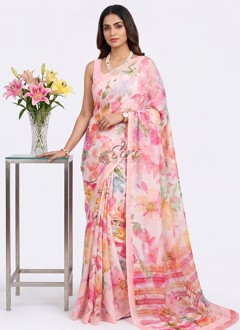 Latest Beautiful Digital Print Crepe Georgette Saree