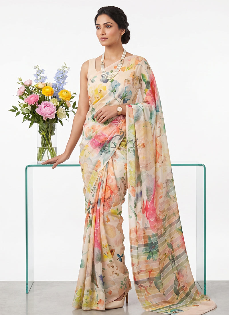 Latest Beautiful Digital Print Crepe Georgette Saree