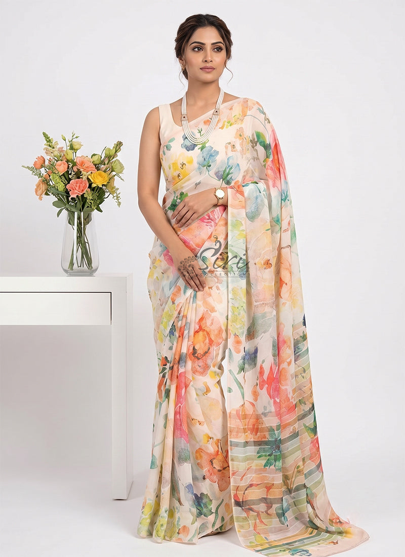Latest Beautiful Digital Print Crepe Georgette Saree