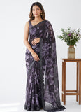 Trendy Digital Print Georgette Saree in Self Shimmer Lines