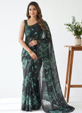 Trendy Digital Print Georgette Saree in Self Shimmer Lines