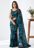 Trendy Digital Print Georgette Saree in Self Shimmer Lines
