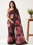 Trendy Digital Print Georgette Saree in Self Shimmer Lines