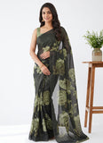 Trendy Digital Print Georgette Saree in Self Shimmer Lines