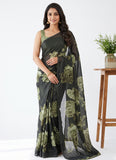 Trendy Digital Print Georgette Saree in Self Shimmer Lines
