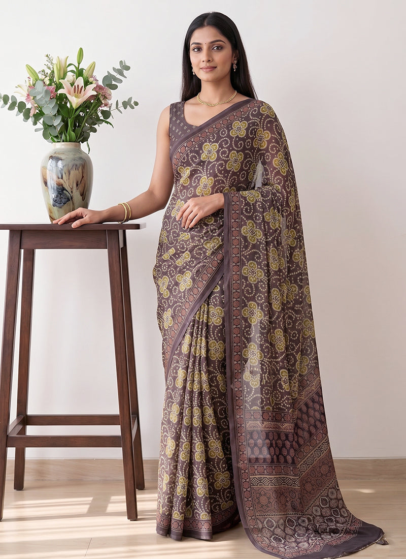 Premium Digital Print Georgette Saree with Blouse