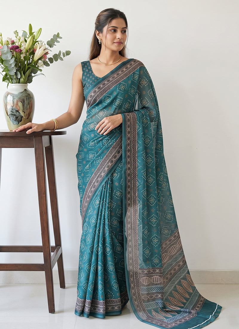 Premium Digital Print Georgette Saree with Blouse