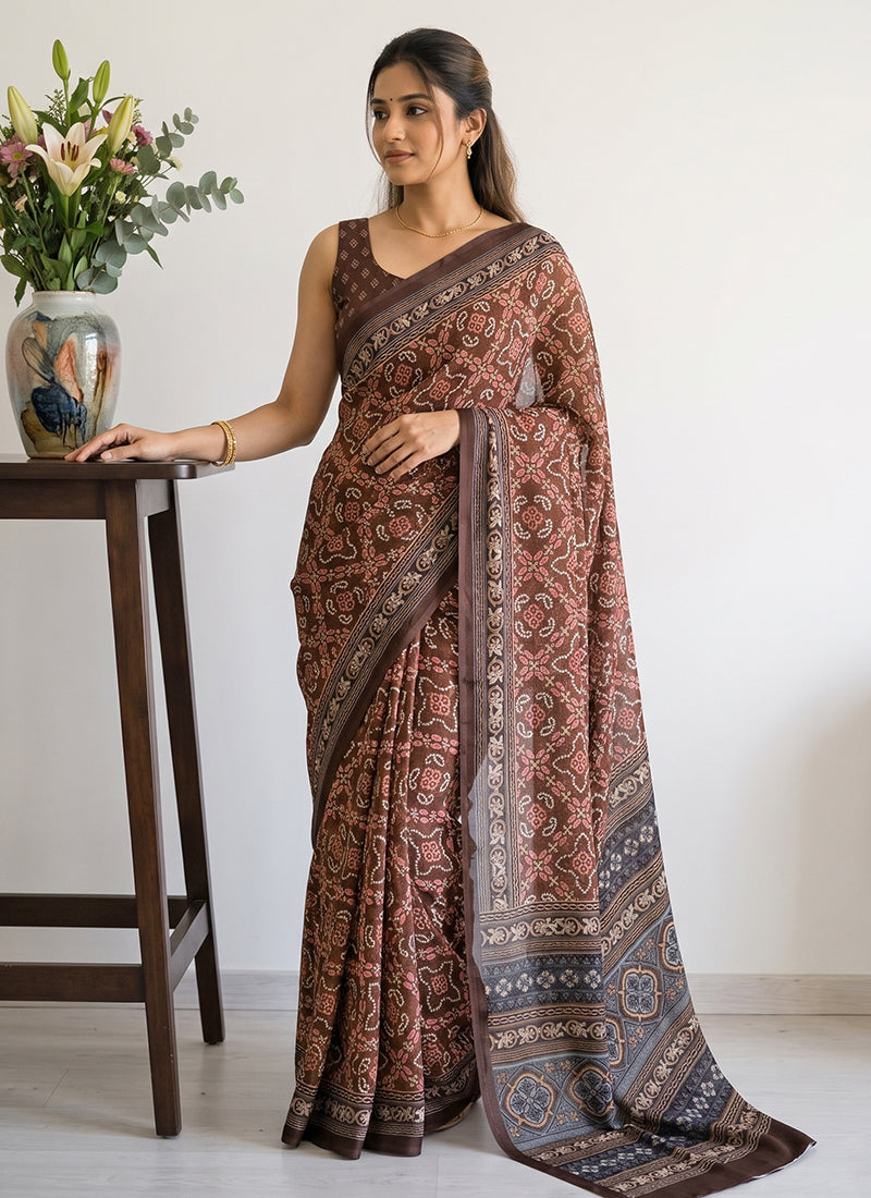 Premium Digital Print Georgette Saree with Blouse