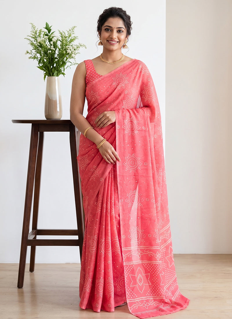 Premium Digital Print Georgette Saree with Blouse