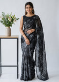 Trendy Digital Print Georgette Saree in Self Shimmer Lines