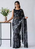 Trendy Digital Print Georgette Saree in Self Shimmer Lines