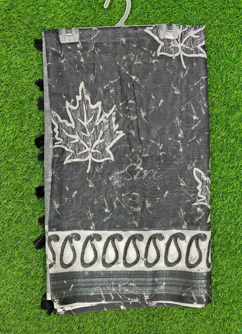 Lovely Digital Print Linen Cotton Saree with Blouse