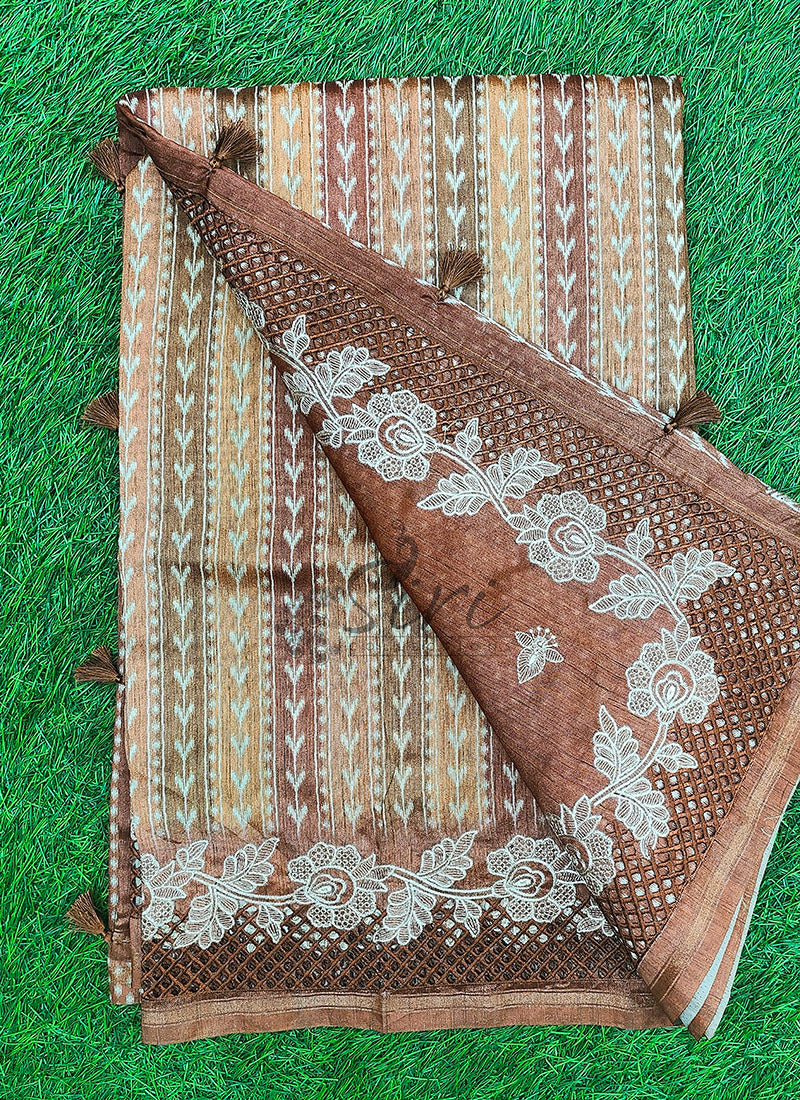 Beautiful Tussar Saree in Cutwork