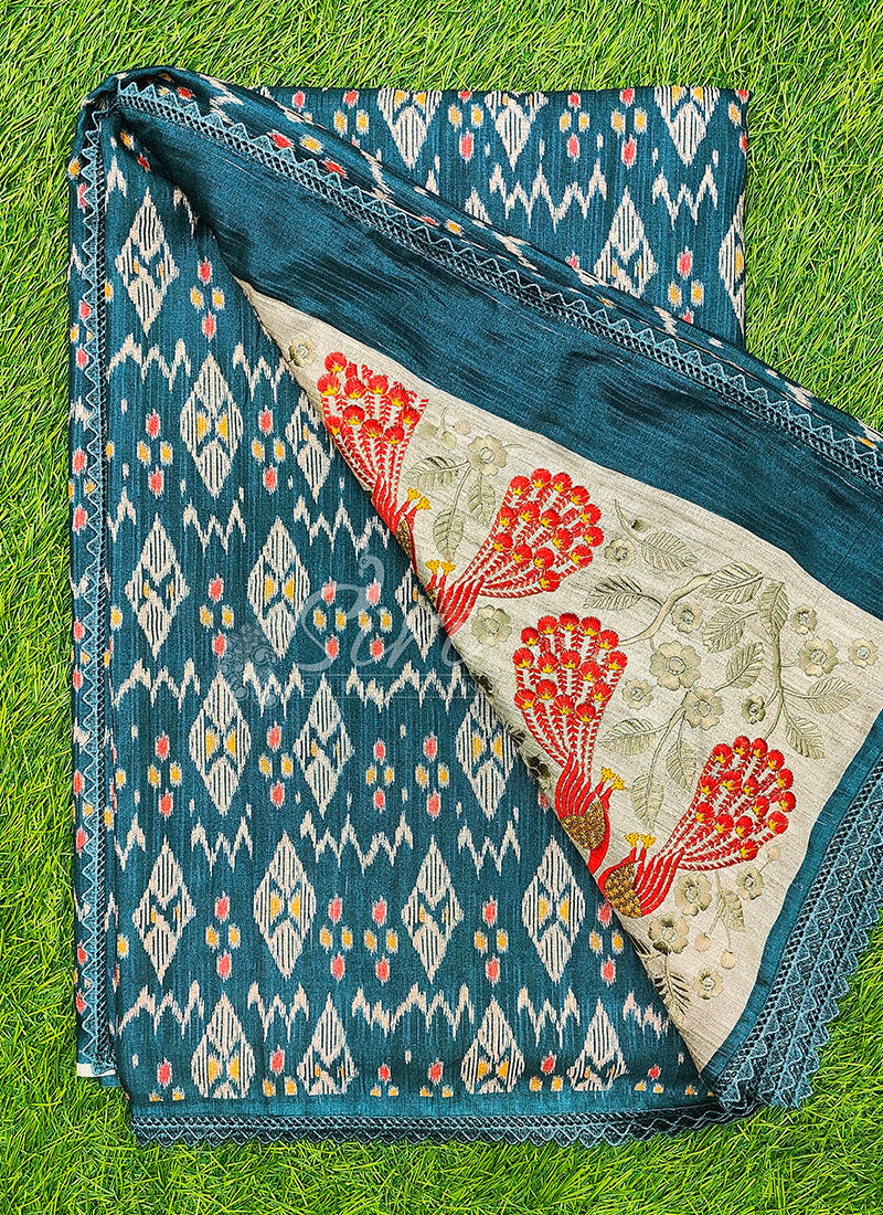 Elegant Digital Print Semi Tussar Saree in Rich Pallu