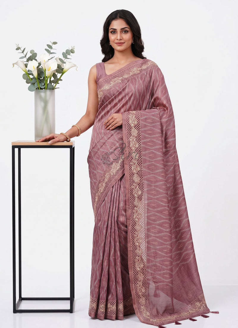 Elegant Digital Print Semi Tussar Saree in Cutwork Borders
