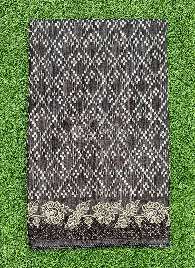Elegant Digital Print Semi Tussar Saree in Cutwork Borders