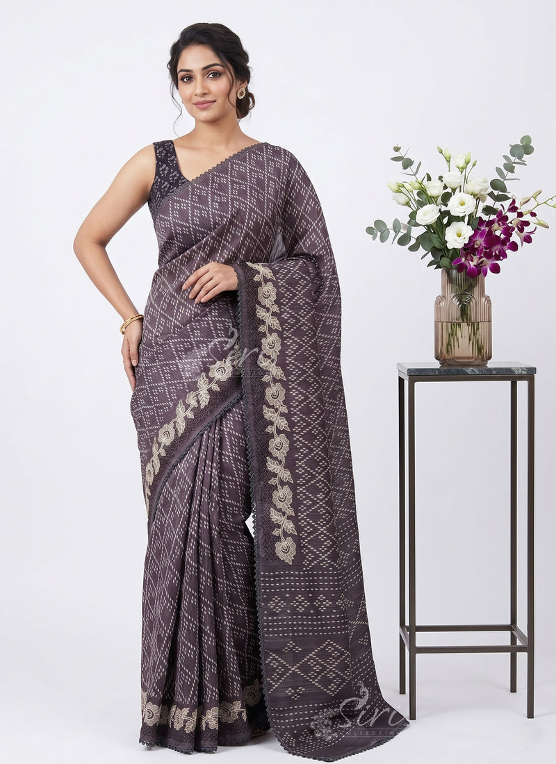 Elegant Digital Print Semi Tussar Saree in Cutwork Borders