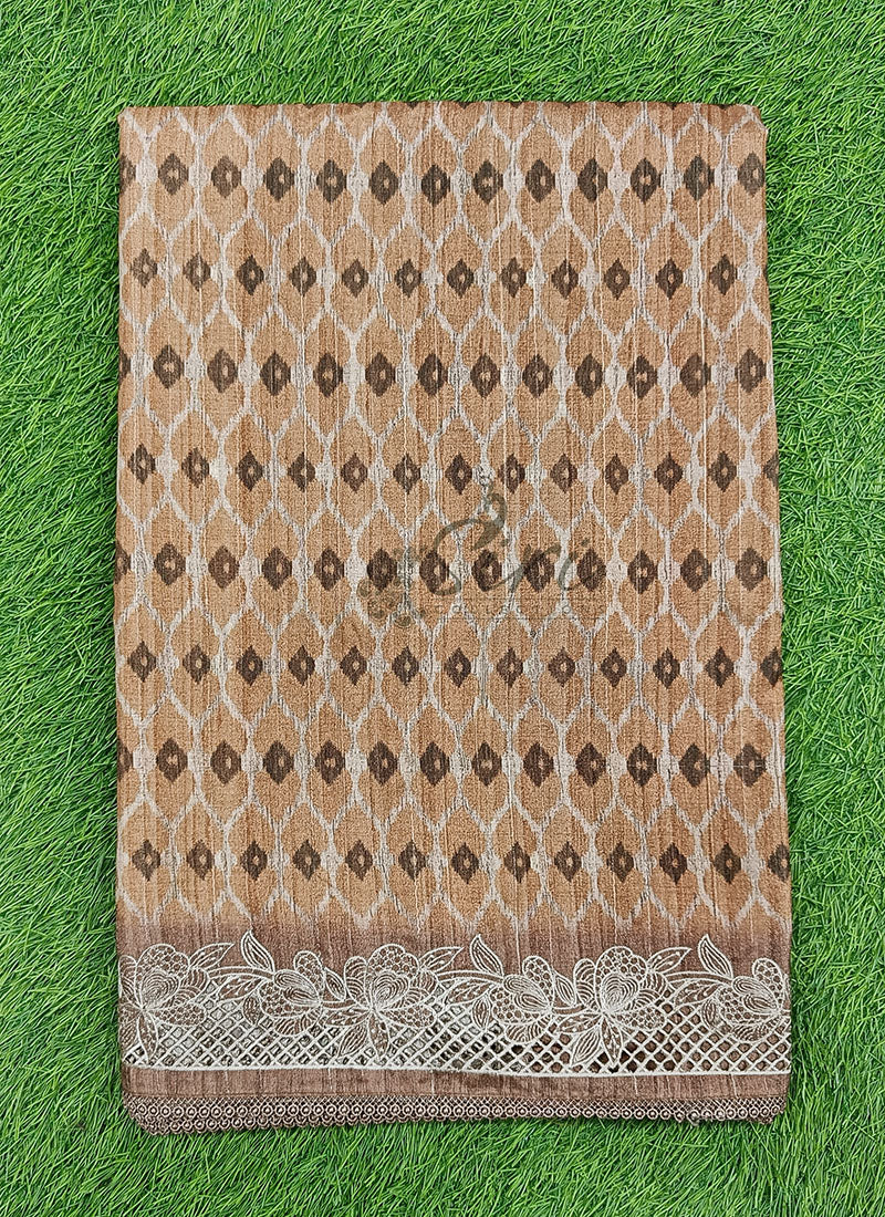 Elegant Digital Print Semi Tussar Saree in Cutwork Borders