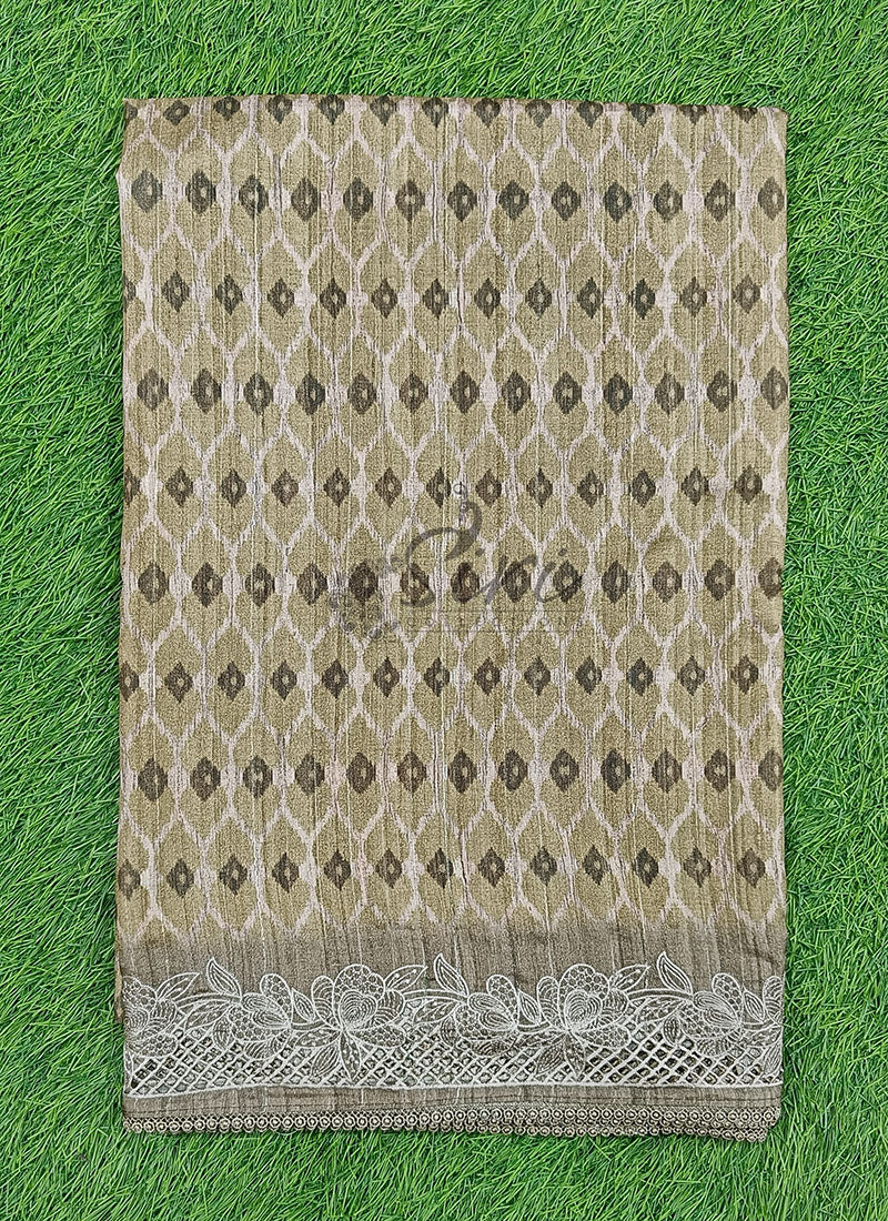 Elegant Digital Print Semi Tussar Saree in Cutwork Borders