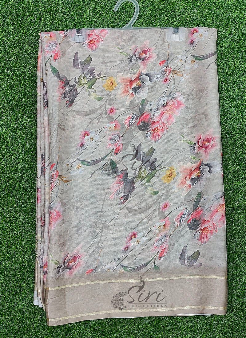 Latest Digital Print Chiffon Saree in Shimmer Satin Finish Border