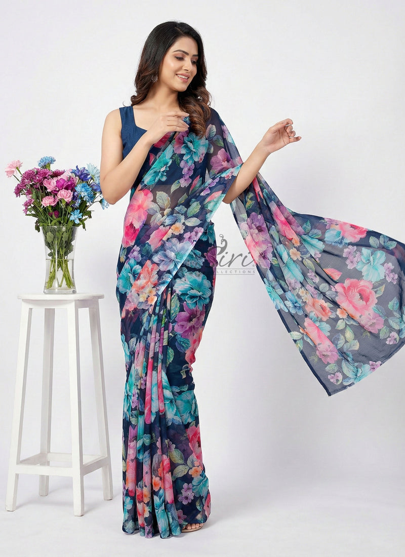 Latest Digital Print Nara Chiffon Saree with Blouse