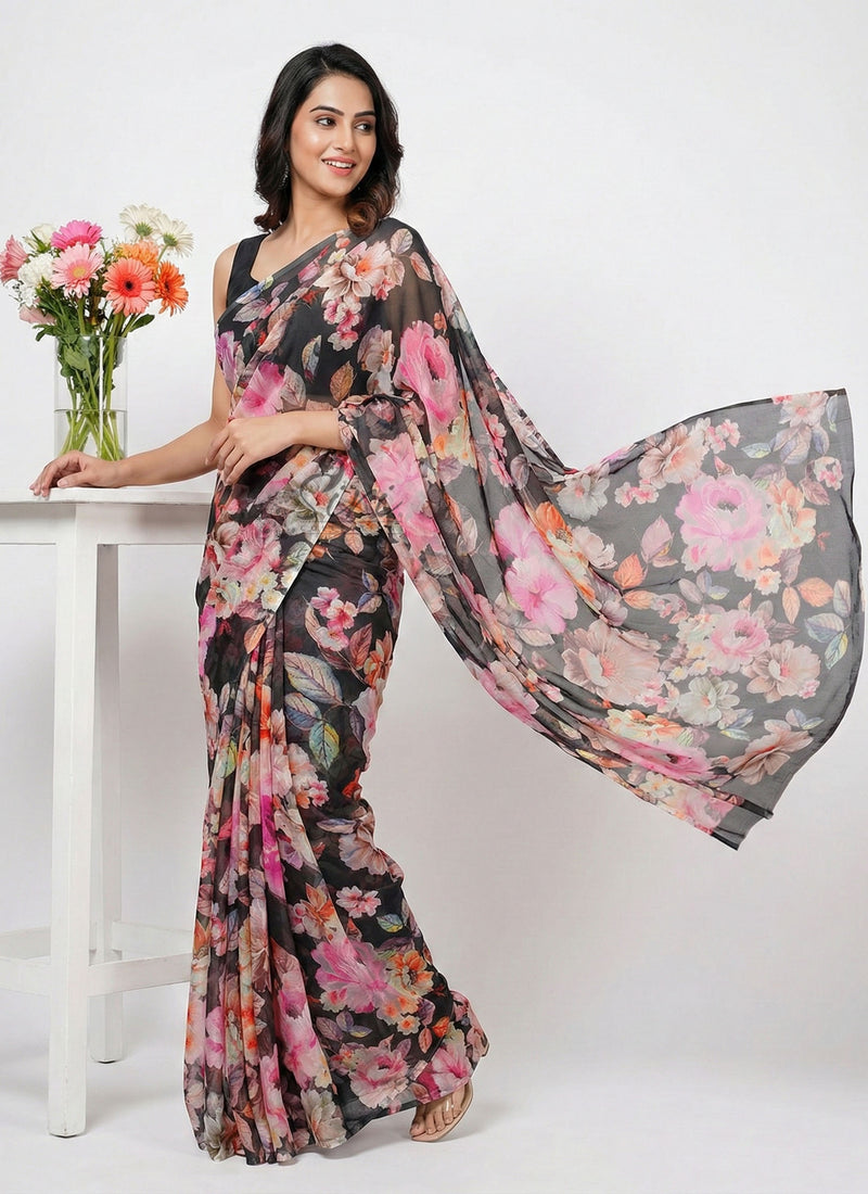 Latest Digital Print Nara Chiffon Saree with Blouse