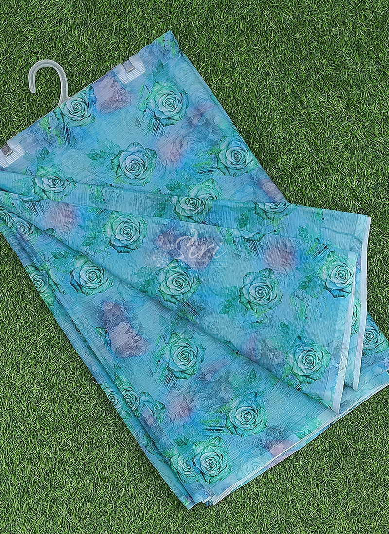 Latest Digital Print Floral Chiffon Saree