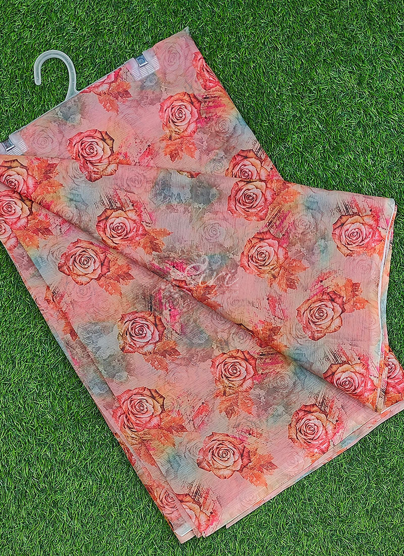Latest Digital Print Floral Chiffon Saree