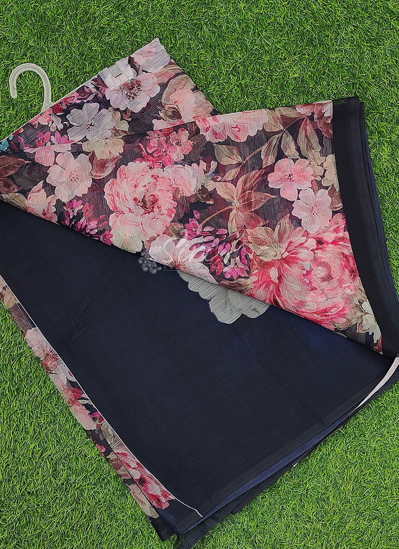 Premium Digital Print Chiffon Sarees with Blouse