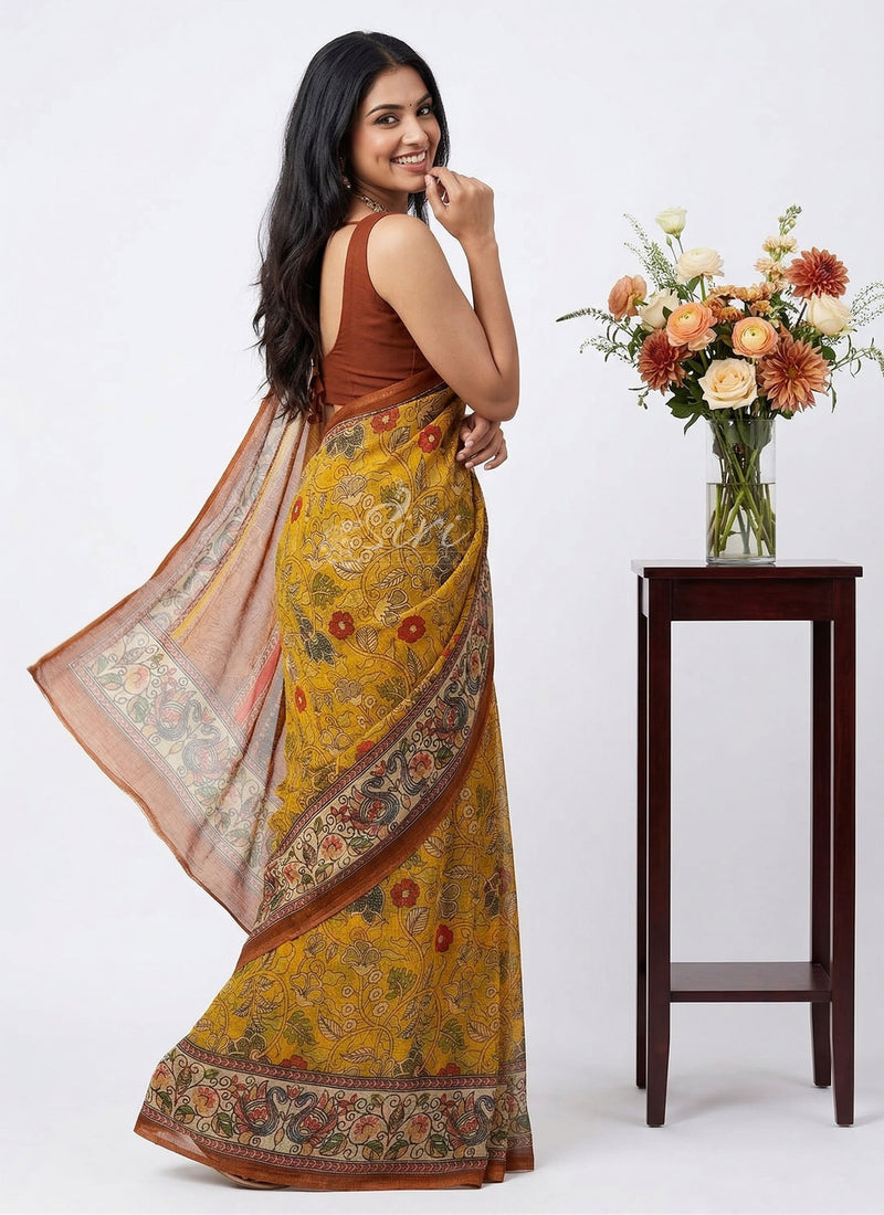 Premium Digital Print Chiffon Sarees with Blouse